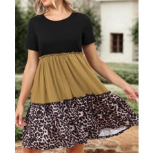 Etiler Collection Kadın Leopar Detay Üç Parça Viskon Elbise