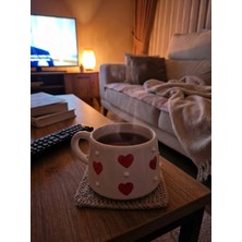 Nivra Grup Kalp Desenli El Yapımı Seramik Kupa Bardak