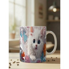 Nivra Grup Sevimli Kedi Temalı 3D Baskılı Porselen Kupa Bardak