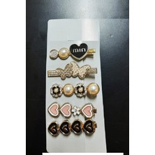 Gold Tema 5 Li Set Saç Tokası Seti Çoklu Figürlü Toka Seti - Kalp- - Min