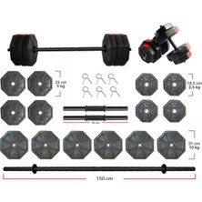 Feyza Design 90 kg Düz Barlı Dambıl, 150 cm Halter Set Kırmızı Kapaklı