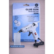 Tudor Anahtar Korumalı 20W Sıcak Silikon Tabancası +10 Adet 7mm Ince Mum Silikon 15 cm Hediyeli