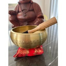 Feyza Design 14 cm Pirinç Tibet Ses Çanağı ve Kırmızı Yastık ile Set, Tokmak Hediye