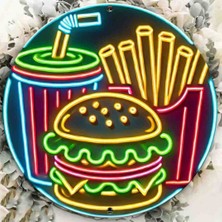 Kamer Neon LED Işıklı Hamburger Kola Patates Fast Food Cafe