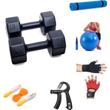 Feyza Design Dambıl ve Plastiğiyle Spor Seti, 10 kg Toplam, Çeşitli Egzersiz Seçenekleri