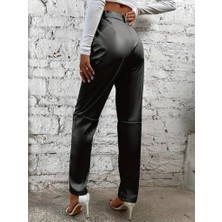 Etiler Collection Kadın Yüksek Bel Önden Düğmeli Deri Pantolon