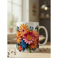 Nivra Grup Çiçek Desenli 3D Baskılı Porselen Kupa Bardak