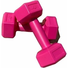 Feyza Design Pembe 1 kg Demir Tozlu Köşeli Dambıl Seti, 2 Adet Toplam 2 kg