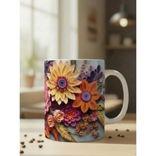 Nivra Grup Çiçek Desenli 3D Baskılı Porselen Kupa Bardak