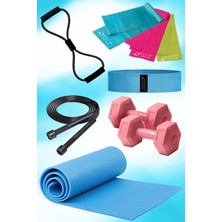 Feyza Design Çok Fonksiyonlu Pilates ve Fitness Seti: Minder, Direnç Lastiği, Dambıl, Atlama Ipi