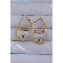 316L Çelik Gold Renk Zirkon Taşlı Göz Tasarımlı Halka Küpe - TJ-BKP9161