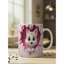 Nivra Grup Sevimli Kalp'li Kedi Temalı 3D Baskılı Porselen Kupa Bardak