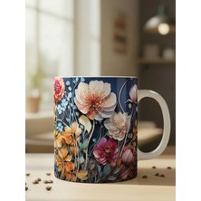 Nivra Grup Çiçek Desenli 3D Baskılı Porselen Kupa Bardak