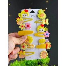 Sarı Hayvan Tema 13 Lü Set Çocuk Saç Tokası Seti Çoklu Figürlü Toka Set