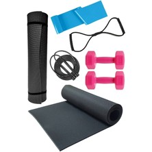 Feyza Design Yüksek Kaliteli Pilates ve Egzersiz Seti, Dambıl, Atlama Ipi, Lastik ve Minder
