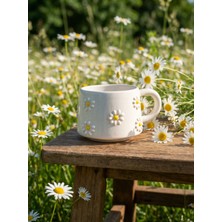 Nivra Grup El Yapımı Seramik Kupa Bardak – Kabartmalı Papatya Desenli Kahve Kupası 190 ml