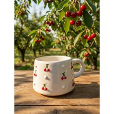 Nivra Grup El Yapımı Seramik Kupa Bardak – Kabartmalı Kiraz Desenli Kahve & Çay Kupası 190 ml