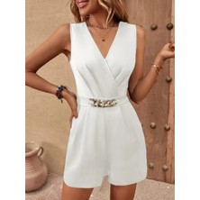 Etiler Collection Kadın Sıfır Kollu V Yakalı Cep Detaylı Ithal Krep Tulum