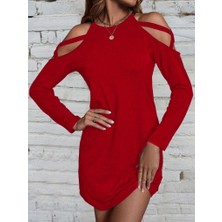 Etiler Collection Kadın Uzun Kollu Omuz Açık Askı Detay Viskon Mini Boy Elbise