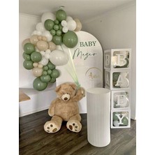 Meri Parti I 100 Adet Balon Seti – Okaliptus Bej ve Beyaz Balon Seti Renk Baby Shower & Doğum Konsepti