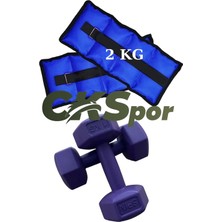 Feyza Design Çift Bilek Ağırlığı ve Mor Dambıl Egzersiz Seti 4 Kg, Fitness Için Ideal