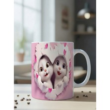 Nivra Grup Sevimli Kalp'li Kedi Temalı 3D Baskılı Porselen Kupa Bardak
