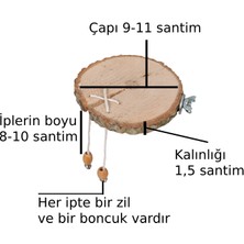 X-Perk Doğal Ağaç Kuş ve Ufak Papağan Tüneği Zilli Ipli Boncuklu  Kendinden Çatlak Tünek Çap 9-11 Santim Kalınlık 15 Milim
