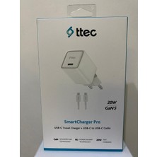 2TC20CB TTEC SMARTCHARGER 20W PD GAN SEYAHAT HIZLI ŞARJ ALETI + USB-C - USB-C 3A 120CM 60W Hızlı Şarj Kablosu