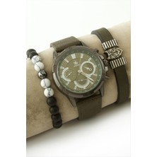 Bijuteri Net Kayışlı Erkek Kol Saati ve Bileklik Kombini