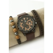 Bijuteri Net Kayışlı Erkek Kol Saati ve Bileklik Kombini