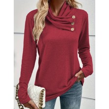 Yeşil Sarmaşık Kadın Uzun Kollu Kapişon Yaka Düğmeli Yumoş Bluz