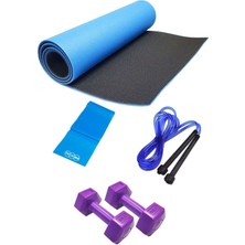 Feyza Design Çift Taraflı Pilates Minderi, Atlama Ipi ve Dambıl ile Tam Set