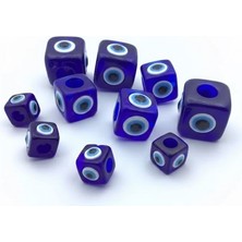 İğne İzi Küp Nazar Boncuğu 20X20MM (10 Adet ) Lacivert Nazar Boncuğu