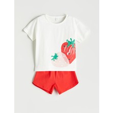 Lc Waikiki Yeni Sezon Çilek Baskılı Kız Bebek Tişört ve Şort 2'li