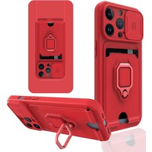 Öz Teknoloji Oztek  Iphone 14 Pro Kılıf Zuma Kartvizitli Yüzüklü Silikon - Kırmızı 525419