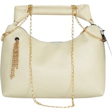 Zincir Askılı Deri Çanta-Krem