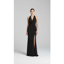 Lavinsis Kruvaze Yaka Drapeli Derin Yırtmaçlı Balık Model Elbise