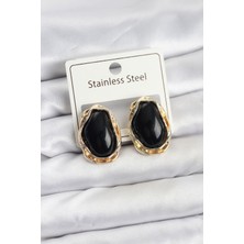 Nehir Siyah Damla Model Pirinç Vintage Kadın Küpe