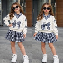 Yaka Detaylı Sweat & Ekose Etek Kız Çocuk Takımı – 2/10 Yaş - 31632