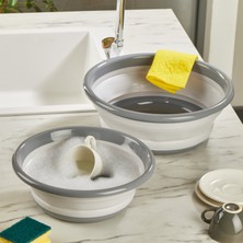 Yazıcı 2’li Katlanabilir Badya Seti – Yuvarlak, Gri, Yer Kaplamayan Çok Amaçlı Mutfak Badyası