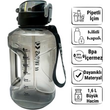 Feyza Design Geniş Ağızlı 1.6 L Spor Matara, Kilitli Kapak ve Askılı Siyah