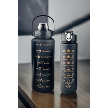 Feyza Design Çiftli Tritan Spor Suluklar, Pipetli ve Stickerli, 2l + 750ML Su Şişeleri