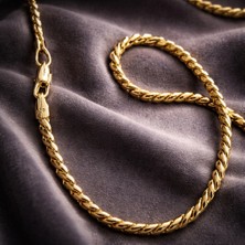 Çelik Kadın 14 K Xupıng Kalın Halat Kolye