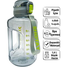 Feyza Design Geniş Ağızlı 1.6 L Spor Matara, Askılı, Kilitli Kapaklı, Dayanıklı Gri