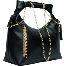 Zincir Askılı Deri Çanta-Siyah