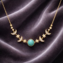 Çelik Kadın 14K Mavi Taşlı Figürlü Kolye