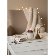 MumKusag Şakayık Çiçegi Detaylı Lavanta Kokulu Dekoratif Bardak Mum - El Yapımı