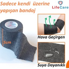 Feyza Design Yapışkan Siyah Bandaj 5cm x 4,5m, Güçlü ve Esnek Destek