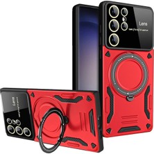 Newface Samsung Galaxy S25 Ultra Kılıf Joy Lens Standlı Kapak - Kırmızı