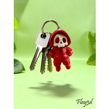 Kırmızı Kapüşonlu Kafatası Figürlü Anahtarlık – Sevimli Gotik Tasarım